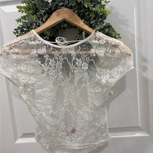 Edikted White Floral Lace Sheer Cap-Sleeve Top